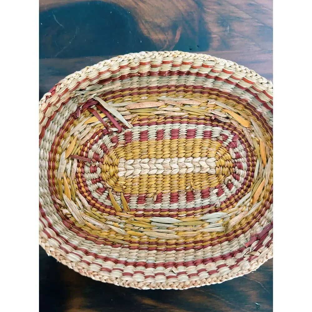 Vintage 1970s/1980s Chinese Hand-Woven Coiled Lidded Basket